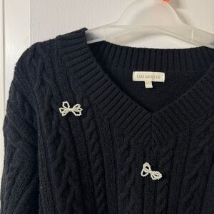 Siemens Black Cable Knit Sweater with Beaded Bows